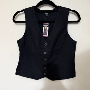 Express Dark Button-Down Vest Top